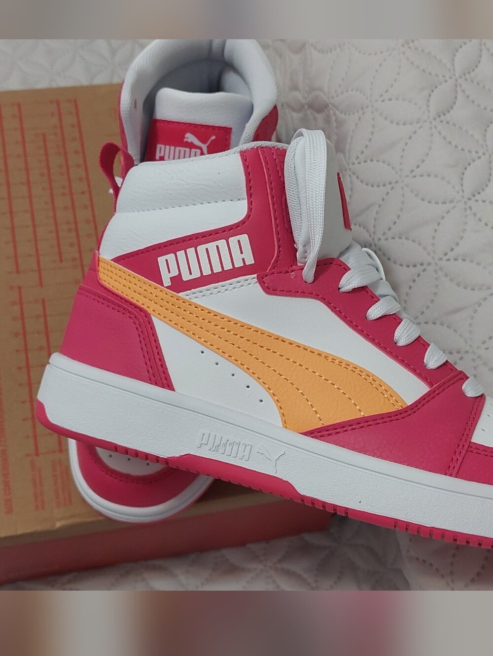 Puma Low-Top Sneakers in White and Pink with Yellow Accent - Picture 2 of 9